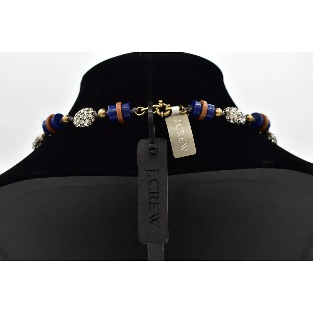 J.Crew Beaded Necklace Blue Brown Lucite Rhinestone Crystal Chunky NWT BinBJ